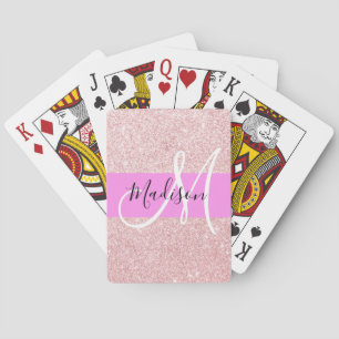 Glam Blush Pink Rose Gold Glitter Sparkle Monogram Playing Cards