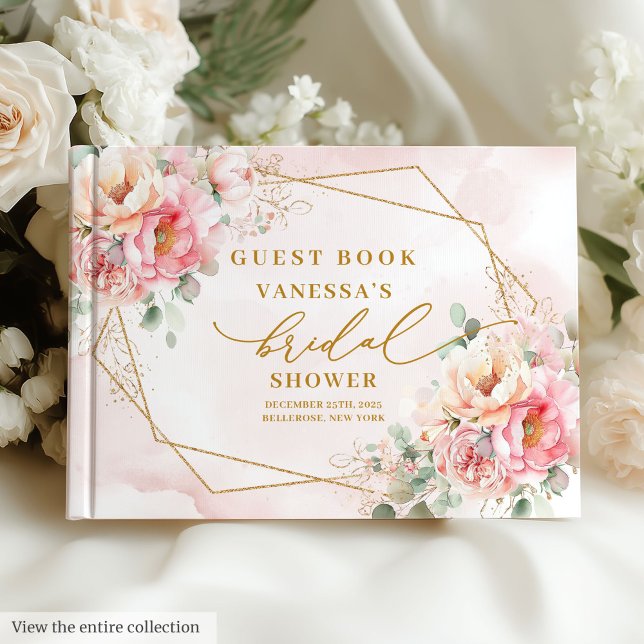 Glam Blush Pink Roses Gold Glitter Bridal Shower  Guest Book (Glam Blush Pink Roses Gold Glitter Bridal Shower Guest Book)