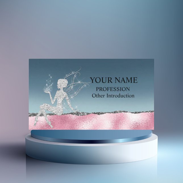 Glam Blush Pink Silver Glitter Fairy Business Card (Creator Uploaded)