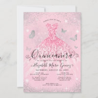 Glam Blush Pink Silver Glitter Gown Quinceanera