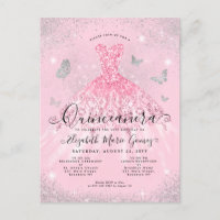 Glam Blush Pink Silver Glitter Gown Quinceanera
