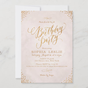 Glam blush rose gold calligraphy birthday party invitation