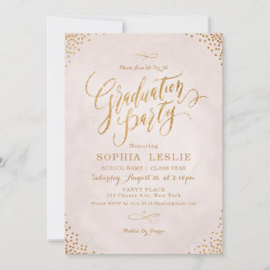 Glam blush rose gold calligraphy graduation party invitation