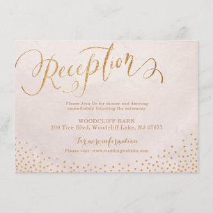 Glam blush rose gold calligraphy reception card