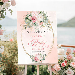 Glam Bohemian Blush Floral Gold Baby Shower Welcom Poster