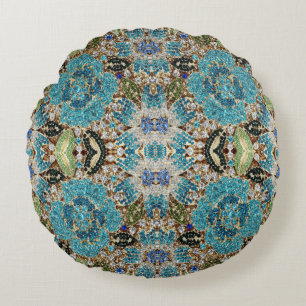 glam bohemian girly fashion teal turquoise blue round cushion