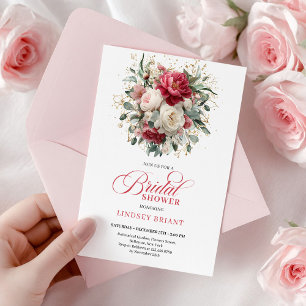 Glam Boho Burgundy Blush Floral Greenery Shower Invitation