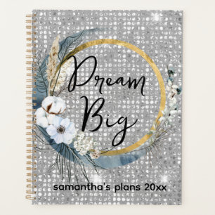 Glam Boho Celestial Moon Faux Silver Glitter Bokeh Planner