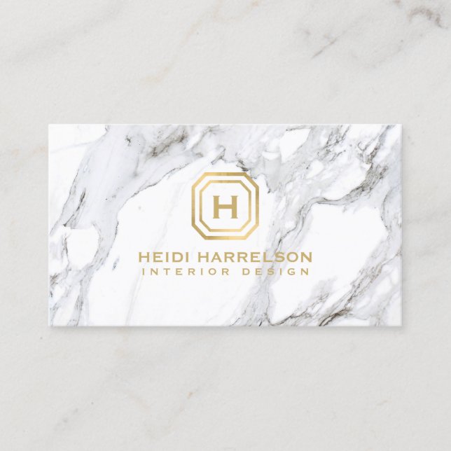 Glam Box Logo Monogram White Marble Business Card (Front)