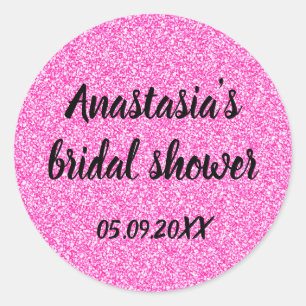 Glam Bridal Shower Hot Pink Glitter Sparkles Name Classic Round Sticker