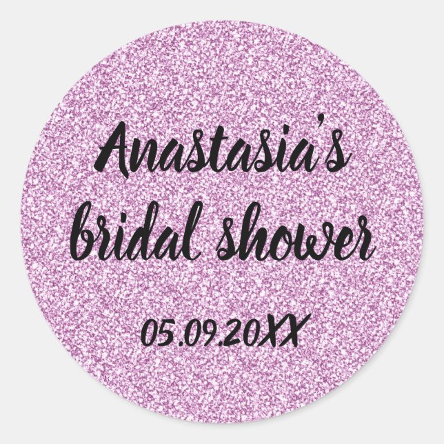 Glam Bridal Shower Lilac Purple Glitter Sparkles Classic Round Sticker (Front)