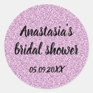 Glam Bridal Shower Lilac Purple Glitter Sparkles Classic Round Sticker