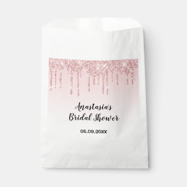Glam Bridal Shower Pink Rose Gold Glitter Drips Favour Bags (Front)
