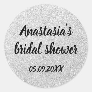 Glam Bridal Shower Silver Glitter Sparkles Name Classic Round Sticker