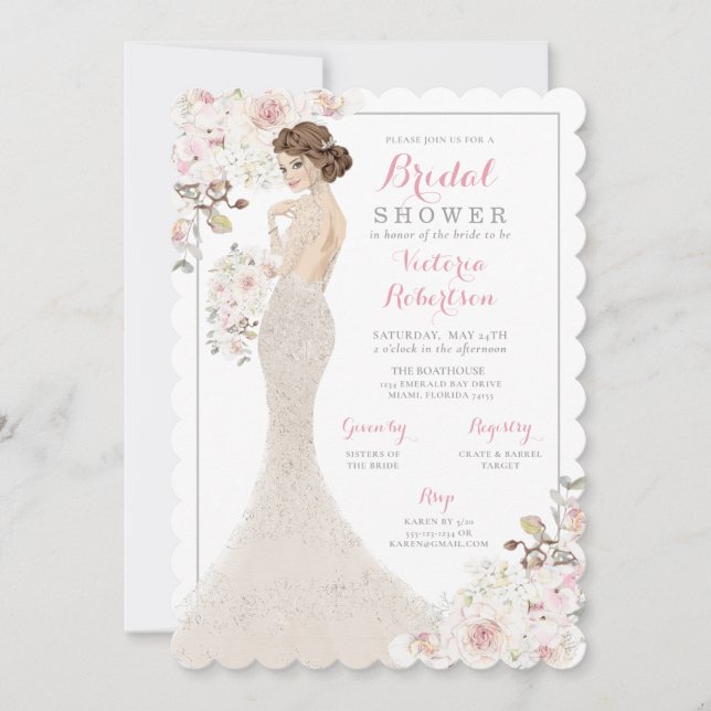  Glam Bride in Mermaid Gown Bridal Shower Invitation (Front)