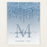 Glam Bright Blue Glitter Drips Girly Monogram 2021 Planner<br><div class="desc">Modern Glam Bright Light Sky Blue Glitter Drips Girly Feminine Luxury Monogram Script Name 2021 Planner</div>