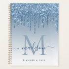 Glam Bright Blue Glitter Drips Girly Monogram 2021