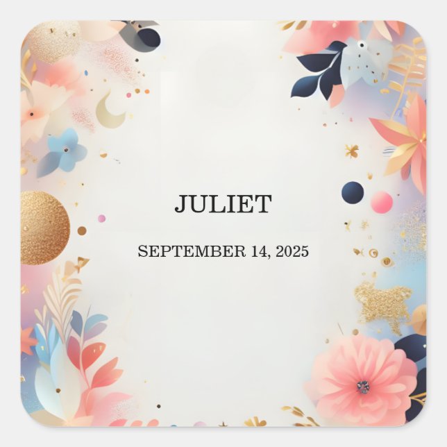 Glam Bright Pastel Ombre Glitter Bridal Shower Square Sticker (Front)