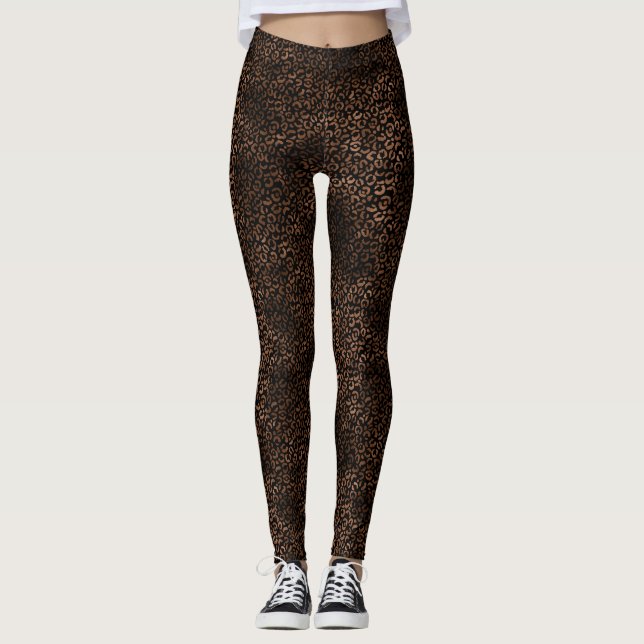 Glam Brown Black Leopard Print Leggings (Front)
