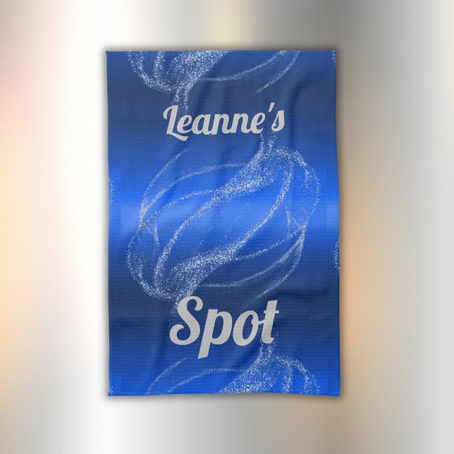 Glam Brushed Metal and Glitter Blue Monogram | Tea Towel (Creator Uploaded)