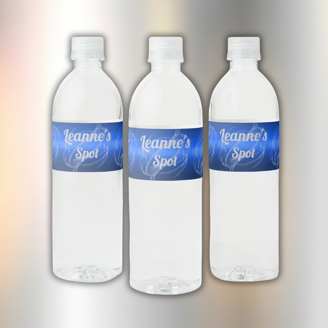 Glam Brushed Metal and Glitter Blue Monogram | Water Bottle Label (Creator Uploaded)
