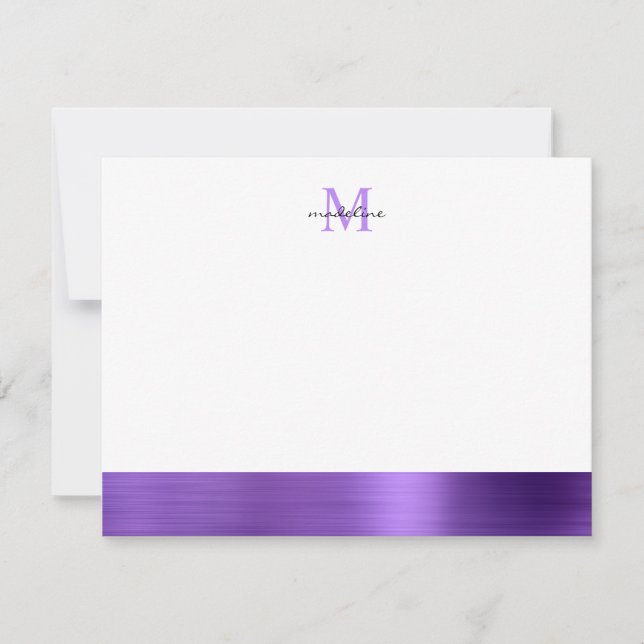 Glam Brushed Metal Purple Amethyst Girly Monogram Card (Front)
