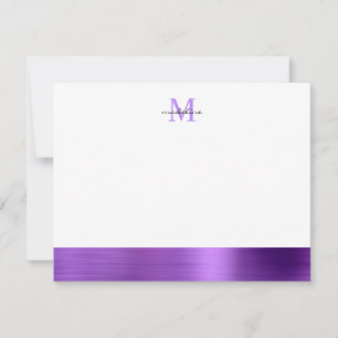 Glam Brushed Metal Purple Amethyst Girly Monogram Card