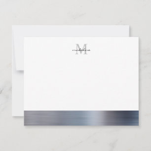 Glam Brushed Metal Silver Grey Girly Monogram Card