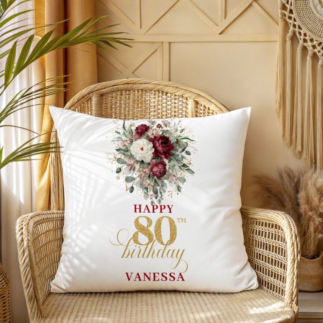 Glam Burgundy Blush 80th Birthday Custom Pillow (Glam Burgundy Blush 80th Birthday Custom Pillow)