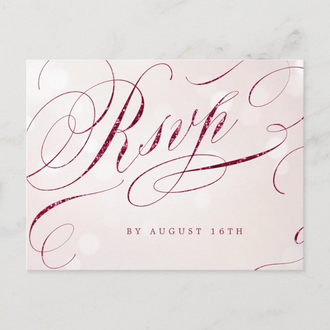 Glam burgundy calligraphy vintage wedding RSVP Invitation Postcard (Front)