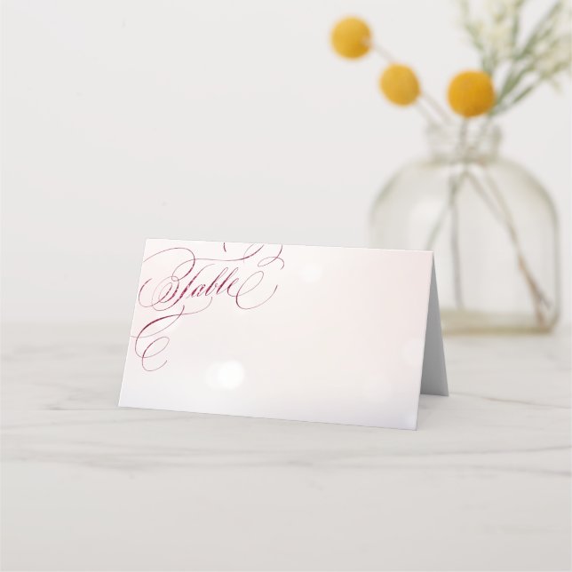 Glam burgundy calligraphy wedding place cards (Front)