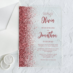 Glam Burgundy Glitter Modern Script Wedding Acrylic Invitations