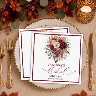 Glam Burgundy Gold Floral deep red bridal shower Napkin