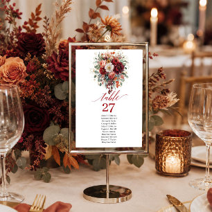 Glam Burgundy Gold Floral Deep Red table number si