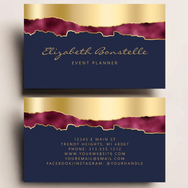 Glam Burgundy Gold Foil Navy Blue Luxury Business Card (Creator Uploaded)