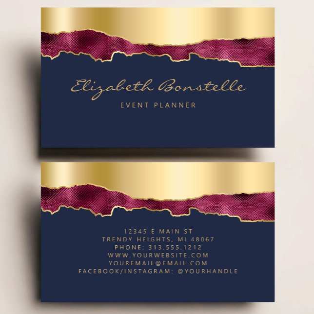 Glam Burgundy Gold Foil Navy Blue Luxury Business Card (Creator Uploaded)