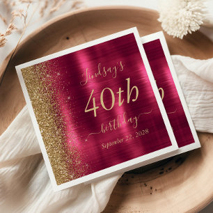 Glam Burgundy Gold Glitter 40th Birthday Party Napkin