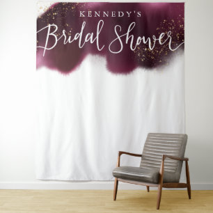 Glam Burgundy Gold Glitter Bridal Shower Backdrop Tapestry
