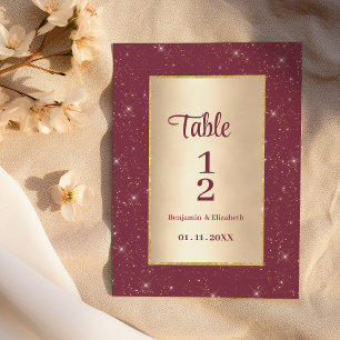 Glam burgundy gold glitter confetti Table Numbers