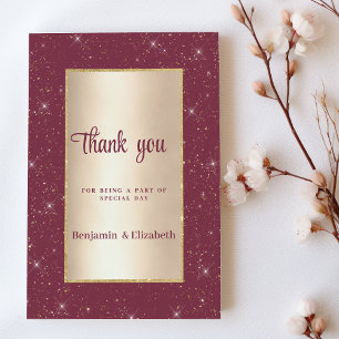 Glam burgundy gold glitter confetti Thank You Invitation