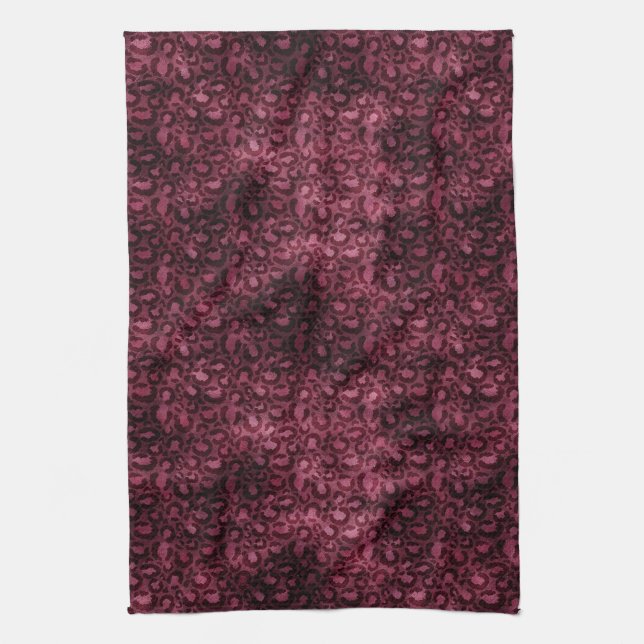 Glam Burgundy Leopard Print Tea Towel (Vertical)