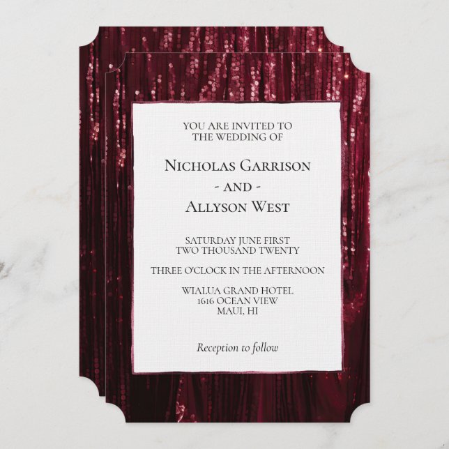 Glam Burgundy Red Glitzy Wedding Invitation (Front/Back)