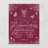 Glam Burgundy Red Silver Glitter Gown Quinceanera