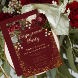 Glam Burgundy Rose Floral Engagement Party<br><div class="desc">Elegant and classy dark red and burgundy floral roses with seed pearls on a splatter frame "Engagement Party" design by Holiday Hearts Designs. All text is real gold foil and the splatter frame is a combination of gold foil and gold-toned gradient. Seed pearls are faux printed. Background is burgundy on...</div>