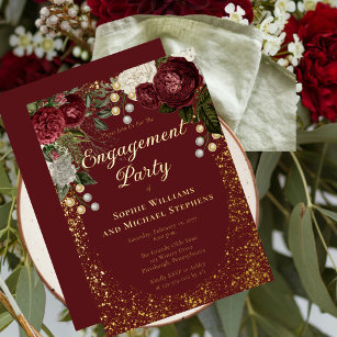Glam Burgundy Rose Floral Engagement Party