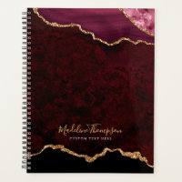 Glam Burgundy Velvet Agate Geode Gold Script