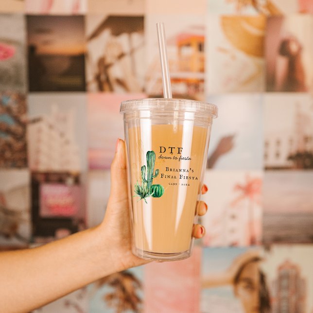 Glam Cactus Fiesta | Monogram Bachelorette Acrylic Tumbler (Creator Uploaded)