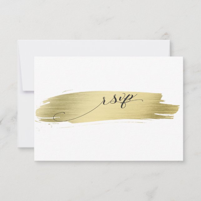 Glam Calligraphy Gold Stroke Wedding RSVP (Front)