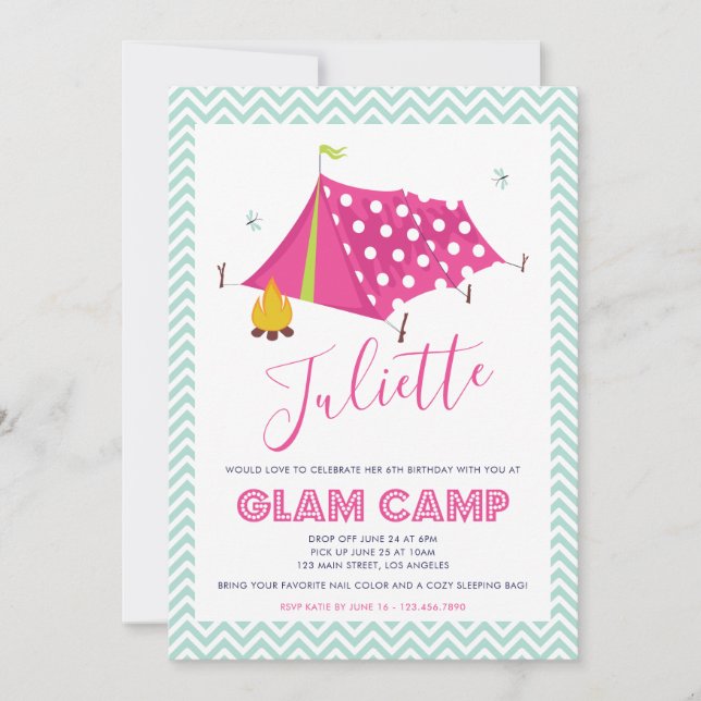 Glam Camp Spa Makeover Birthday Invitation (Front)