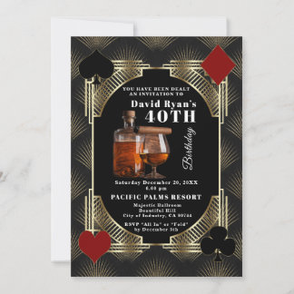 Glam Casino Cognac And Cigar 50th Birthday Party  Invitation